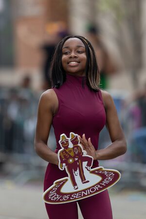 New Orleans, Louisiana, USA - February 23, 2019: Mardi Gras Parade, The McDonogh Senior High Marching Roneagles, performing at the paradeのeditorial素材