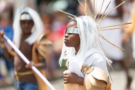 Cleveland, Ohio, USA - June 8, 2019: Parade the Circle, people wearing colorful abstract outfits during the paradeのeditorial素材