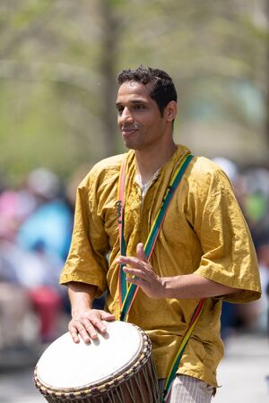 Cleveland, Ohio, USA - June 8, 2019: Parade the Circle, African American man playing the drums...
