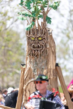 Cleveland, Ohio, USA - June 8, 2019: Parade the Circle, person dress up as a large abstract tree