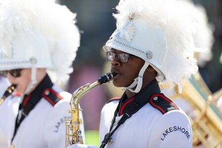 Benton Harbor, Michigan, USA - May 4, 2019: Blossomtime Festival Grand Floral Parade, Members of the...