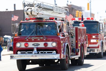 Benton Harbor, Michigan, USA - May 4, 2019: Blossomtime Festival Grand Floral Parade, ST. Joseph...