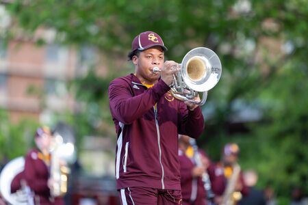 Louisville, Kentucky, USA - May 2, 2019: The Pegasus Parade, Members of the Simmons Collage Marching...