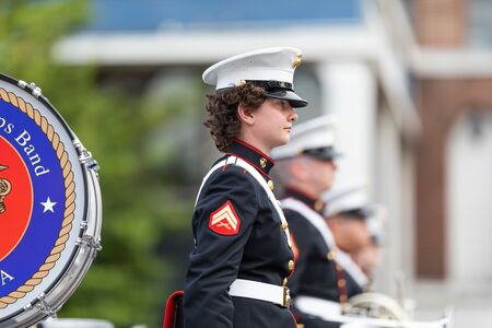 Louisville, Kentucky, USA - May 2, 2019: The Pegasus Parade, Members of the U.S. Marine Corps Band, performing at the paradeのeditorial素材