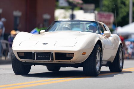 Buckhannon, West Virginia, USA - May 18, 2019: Strawberry Festival, Chevrolet, Corvette, classic car, going down main street during the paradeのeditorial素材