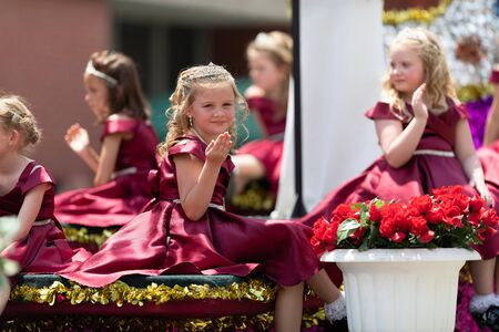 Buckhannon, West Virginia, USA - May 18, 2019: Strawberry Festival, The Strawberry Queen and her court, on a float, going down Main Streetのeditorial素材