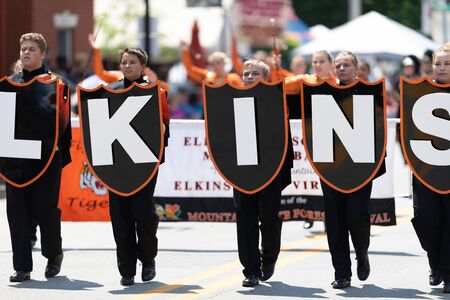 Buckhannon, West Virginia, USA - May 18, 2019: Strawberry Festival, The Elkins High School Marching Band performing at the paradeのeditorial素材
