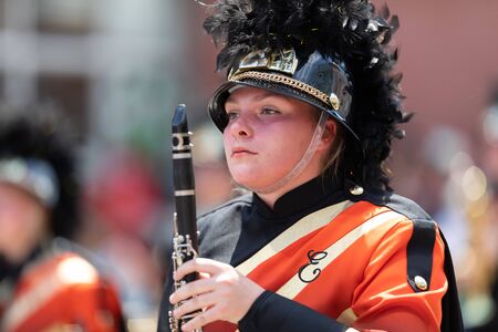 Buckhannon, West Virginia, USA - May 18, 2019: Strawberry Festival, The Elkins High School Marching...