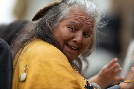 Holland, Michigan, USA - May 11, 2019: Tulip Time Parade, woman wearing Native American traditional clothing during the paradeのeditorial素材