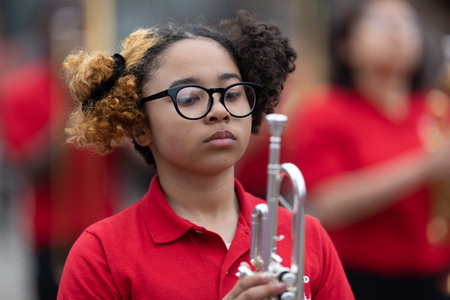 Holland, Michigan, USA - May 11, 2019: Tulip Time Parade, The Holland Public Schools Middle Schools Band, Performing at the paradeのeditorial素材