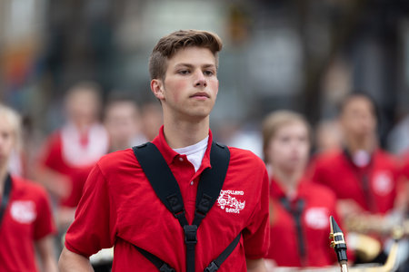 Holland, Michigan, USA - May 11, 2019: Tulip Time Parade, The Holland Public Schools Middle Schools Band, Performing at the paradeのeditorial素材
