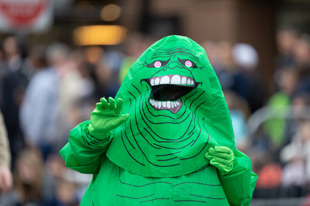 Holland, Michigan, USA - May 11, 2019: Tulip Time Parade, People dress up as Ghostbusters, promoting the Tulip City Ghostbusters during the paradeのeditorial素材