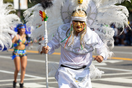 Washington DC, USA - September 21, 2019: The Fiesta DC, bolivian dancers performing the Dance of the...
