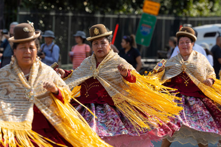 Washington DC, USA - September 21, 2019: The Fiesta DC, bolivian dancers performing the Dance of the...