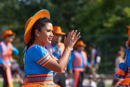 Washington DC, USA - September 21, 2019: The Fiesta DC, Bolivian dancers performing the Dance of the...