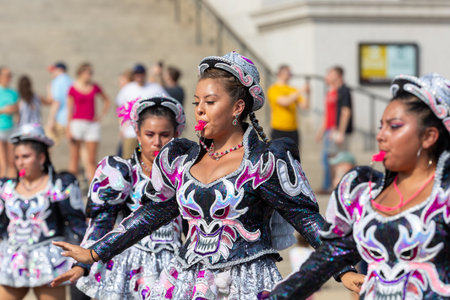 Washington DC, USA - September 21, 2019: The Fiesta DC, Bolivian dancers performing the Dance of the...
