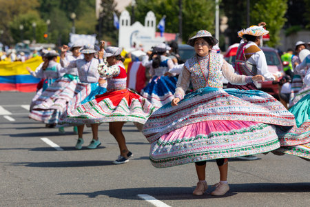 Washington DC, USA - September 21, 2019: The Fiesta DC, Peruvian dancers performing the Tondero Dance during the paradeのeditorial素材
