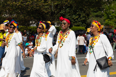 Washington DC, USA - September 21, 2019: The Fiesta DC, Colombian dancer wearing traditional african caribbean clothing, dancing during the paradeのeditorial素材