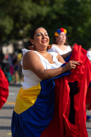 Washington DC, USA - September 21, 2019: The Fiesta DC, Venezuelan dancers wearing  traditional dress, performing Joropo traditional dances from venezuelaのeditorial素材