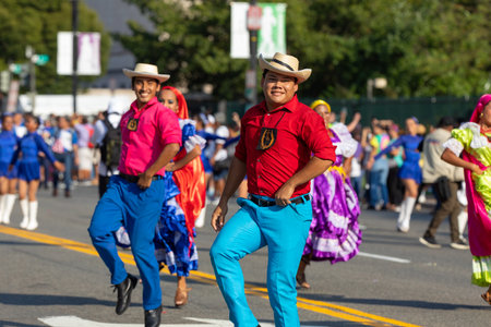 Washington DC, USA - September 21, 2019: The Fiesta DC, Salvadorean dancers wearing traditional...