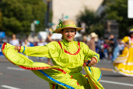 Washington DC, USA - September 21, 2019: The Fiesta DC, Honduran dancers wearing traditional...
