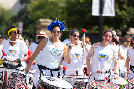 Washington DC, USA - September 21, 2019: The Fiesta DC, Members of Batala Washington DC perform at...