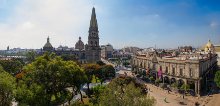 The Guadalajara Cathedral and the Municipal Palace in the Historic center of the City, Jalisco State, Mexicoのeditorial素材