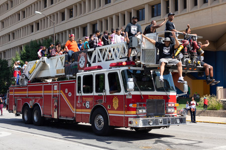 Indianapolis, Indiana, USA - September 28, 2019: The Circle City Classic Parade, Firetruck...