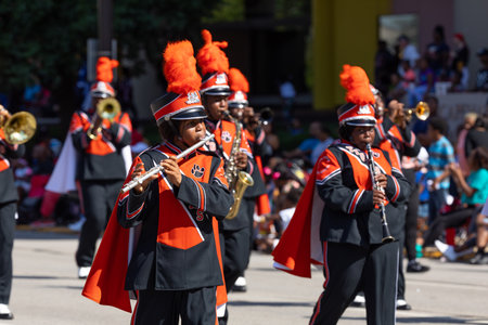 Indianapolis, Indiana, USA - September 28, 2019: The Circle City Classic Parade, Members of Benton...