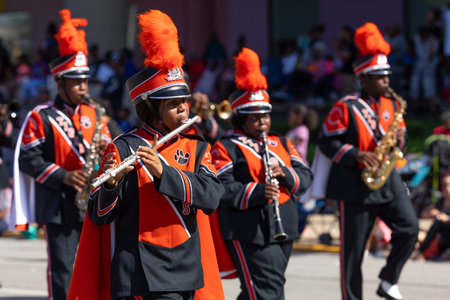 Indianapolis, Indiana, USA - September 28, 2019: The Circle City Classic Parade, Members of Benton...