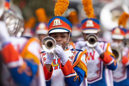 New Orleans, Louisiana, USA - November 30, 2019: Bayou Classic Parade, Members of the Andry-Walker...