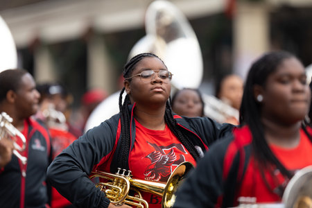 New Orleans, Louisiana, USA - November 30, 2019: Bayou Classic Parade, Members of the East Nashville...