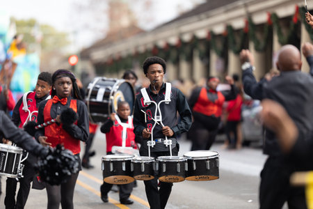 New Orleans, Louisiana, USA - November 30, 2019: Bayou Classic Parade, Members of the Marching...