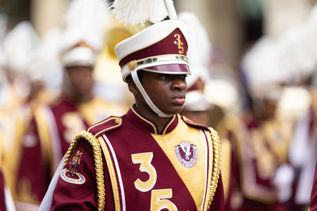 New Orleans, Louisiana, USA - November 30, 2019: Bayou Classic Parade, Members of the McDonogh Senior High marching Roneagles, performing at the paradeのeditorial素材
