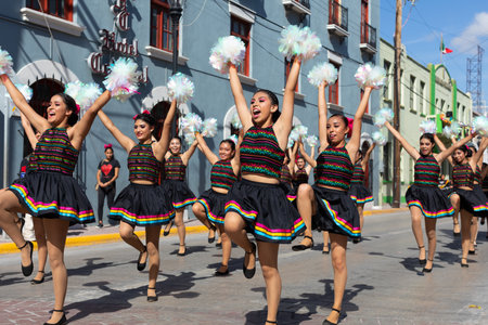 Matamoros, Tamaulipas, Mexico - November 20, 2019: The Mexican Revolution Day Parade, young mexican...