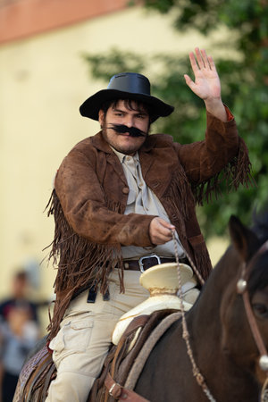 Matamoros, Tamaulipas, Mexico - November 20, 2019: The Mexican Revolution Day Parade, Man dress up...