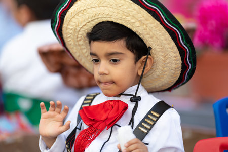 Matamoros, Tamaulipas, Mexico - November 20, 2019: The Mexican Revolution Day Parade, Revolutionaries wearing traditional clothing, going down Sexta street during the paradeのeditorial素材