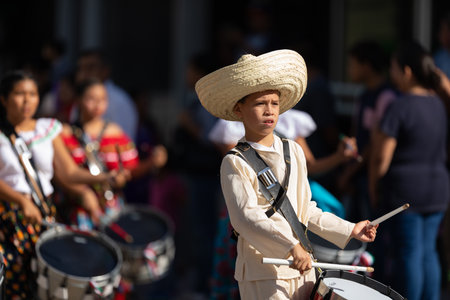 Matamoros, Tamaulipas, Mexico - November 20, 2019: The Mexican Revolution Day Parade, Music marching...