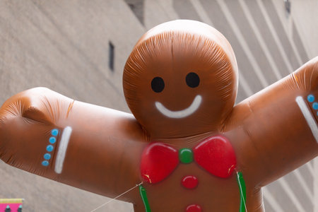 Houston, Texas, USA - November 28, 2019: H-E-B Thanksgiving Day Parade, Balloon in the shape of a giant christmas cookie at the paradeのeditorial素材