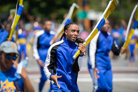 Chicago, Illinois, USA - August 8, 2019: The Bud Billiken Parade, Members of the Golden Knights Drill Team performing at the paradeのeditorial素材