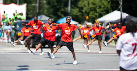 Chicago, Illinois, USA - August 8, 2019: The Bud Billiken Parade, Members of the HA2 dance team performing at the paradeのeditorial素材