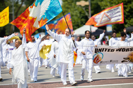 Chicago, Illinois, USA - August 8, 2019: The Bud Billiken Parade, Members of Miriam's Mission going...
