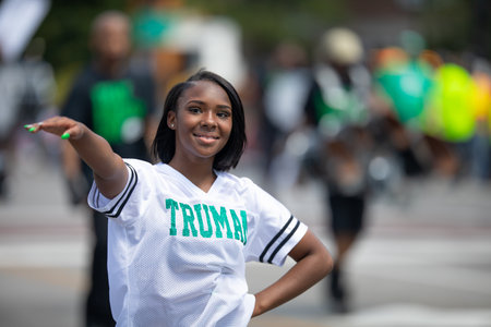 Chicago, Illinois, USA - August 8, 2019: The Bud Billiken Parade, young dancer wearing a shirt that says Truman, performing at the paradeのeditorial素材
