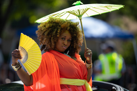 Chicago, Illinois, USA - August 8, 2019: The Bud Billiken Parade, the grand marshal Terisa Griffin, looks and poses for the camera at the paradeのeditorial素材