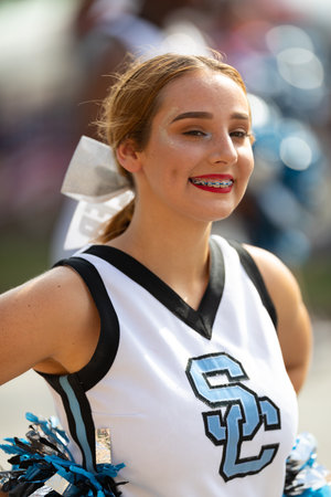 Arlington, Texas, USA - July 4, 2019: Arlington 4th of July Parade, Members of SC cheer team,...