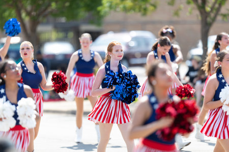 Arlington, Texas, USA - July 4, 2019: Arlington 4th of July Parade, The James Martin High School, Sundancers performing at the paradeのeditorial素材