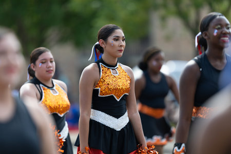 Arlington, Texas, USA - July 4, 2019: Arlington 4th of July Parade, Cheerleader team performing at the paradeのeditorial素材
