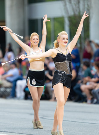 Indianapolis, Indiana, USA - May 25, 2019: Indy 500 Parade, Cheerleaders from the Purdue University,...