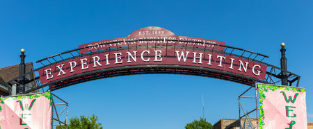 Whiting, Indiana, USA - July 27, 2019: Sign welcoming visitors to the downtown tourist area of the cityのeditorial素材