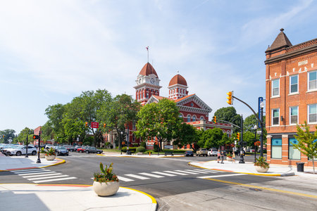 Crown Point, Indiana, USA - July 27, 2019: The Crown Point Courthouse Square Historic District, is listed in The National Register of Historic Placesのeditorial素材
